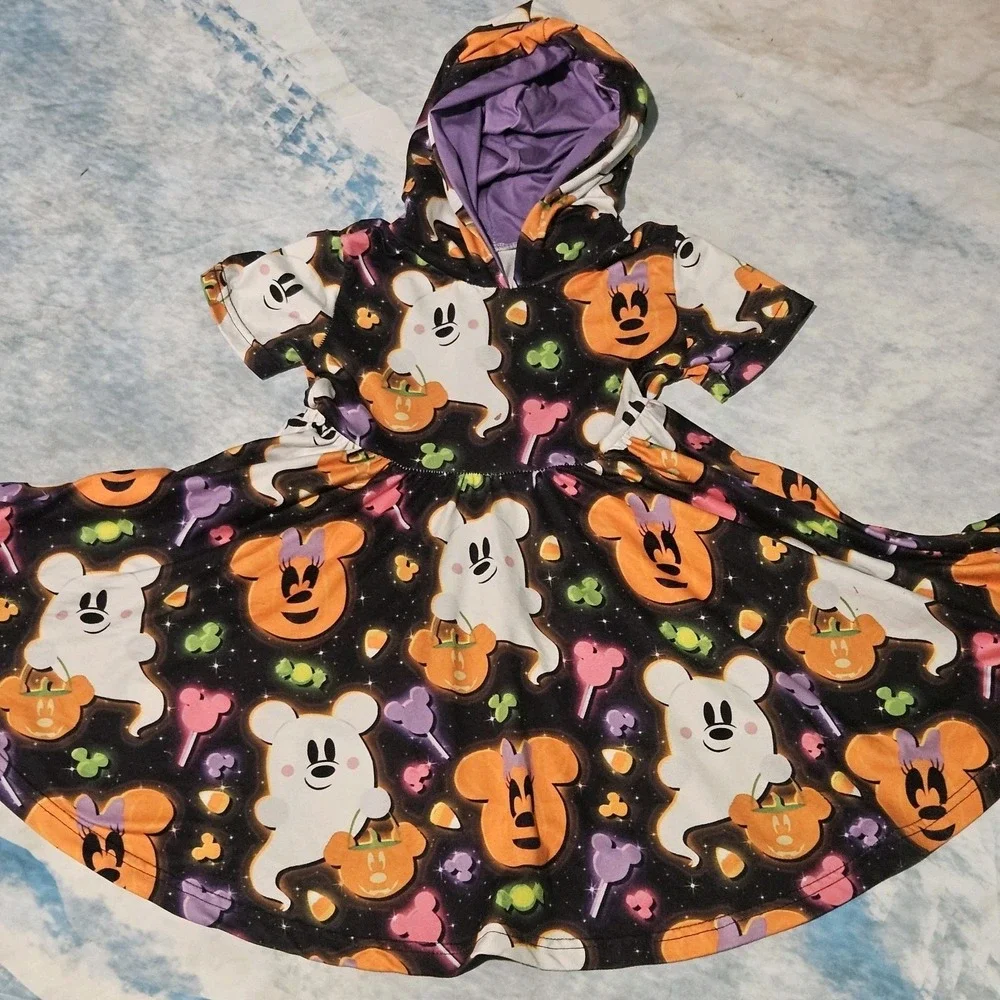 Milksilk Girls Halloween Set Size 4T Mouse Ghost Pumpkin Twirl Dress Hoodie